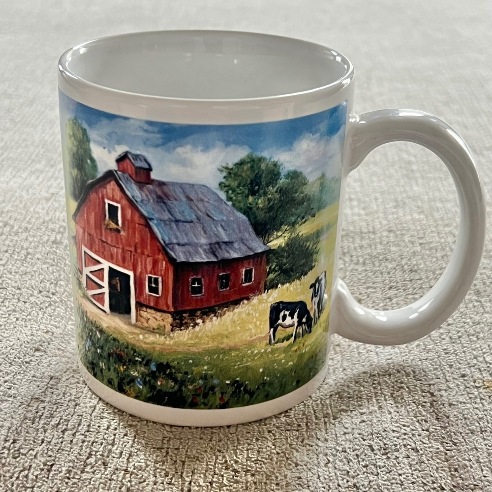 Houston Harvest Chestnut Creek Farm Mug Red Barn Tractor Cows 2005 Ceramic